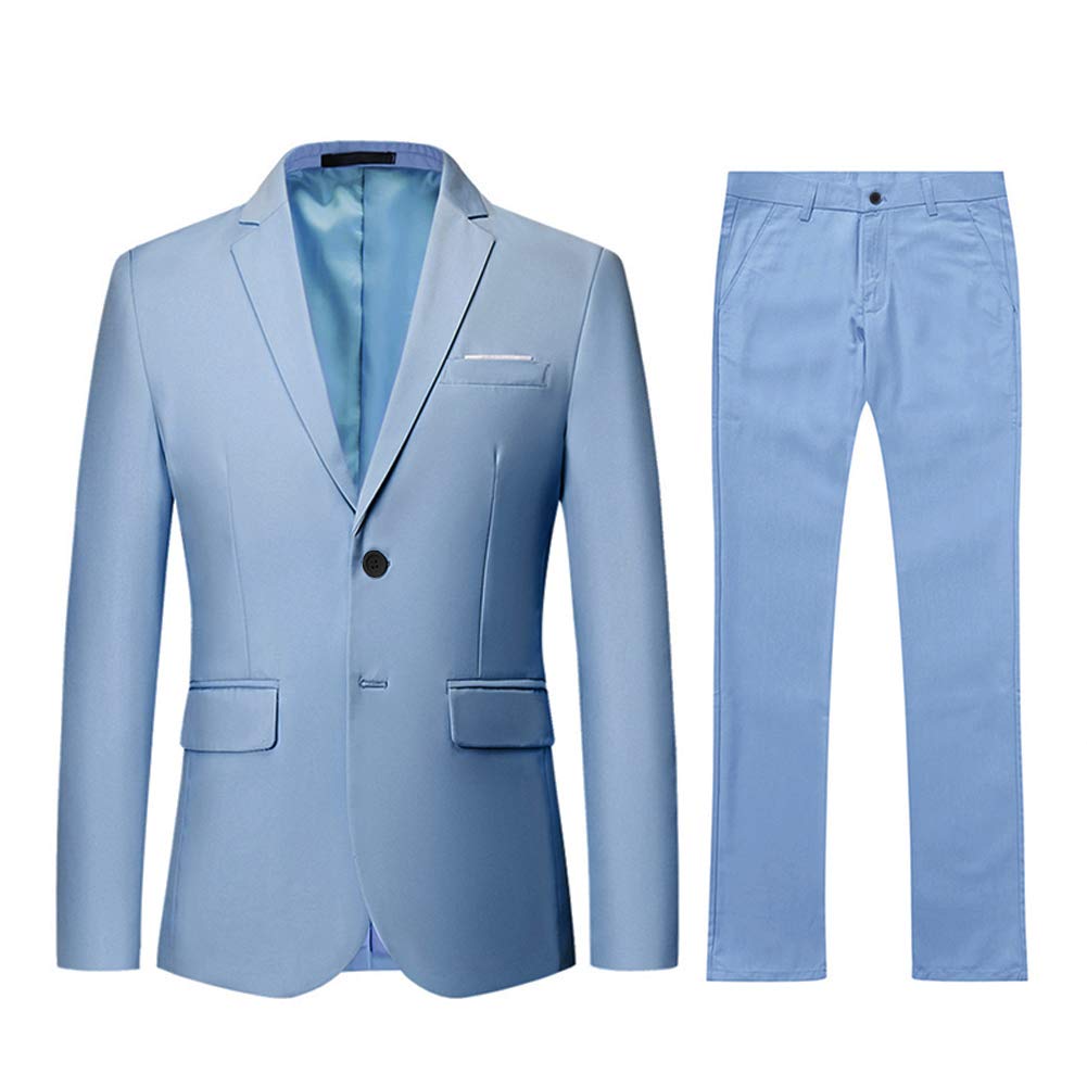 YFFUSHI Men's 2 Piece Suit Solid Two-Button Casual Elegant Tuxedo Light Blue