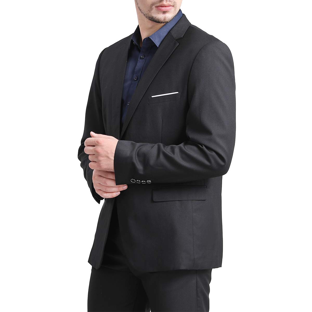 YFFUSHI Mens Slim Fit Blazer Two-Button Casual Suit Jacket Black