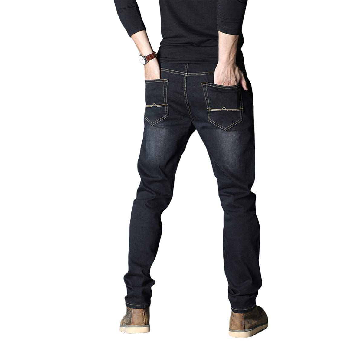 YFFUSHI Mens Regular Fit Stretch Jeans Cotton Comfort Flex Classic Straight Fit Denim Jeans Black