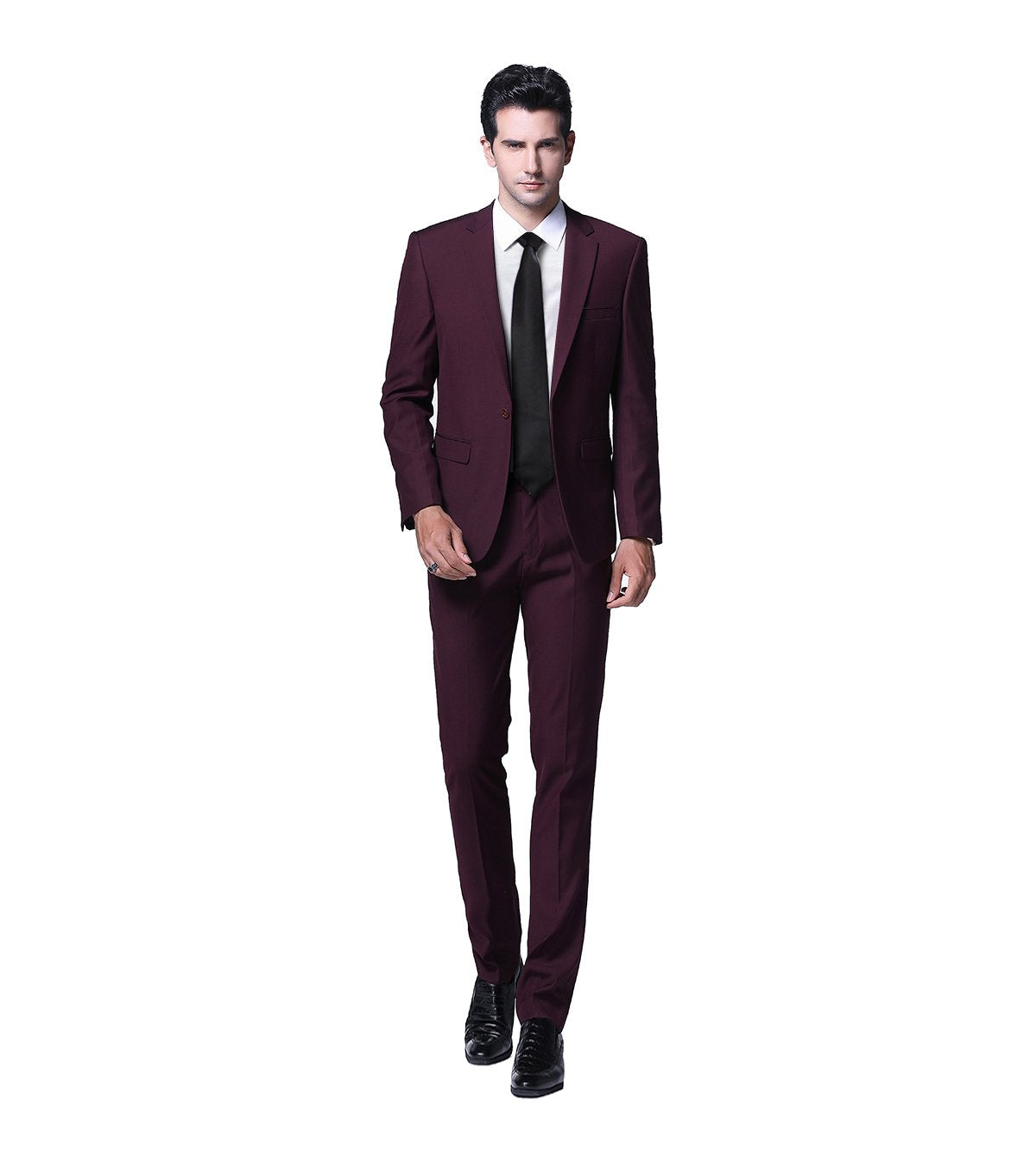 YFFUSHI Mens 2 Piece Suits One Button Formal Slim Fit Solid Color Wedding Tuxedo Purplish Red