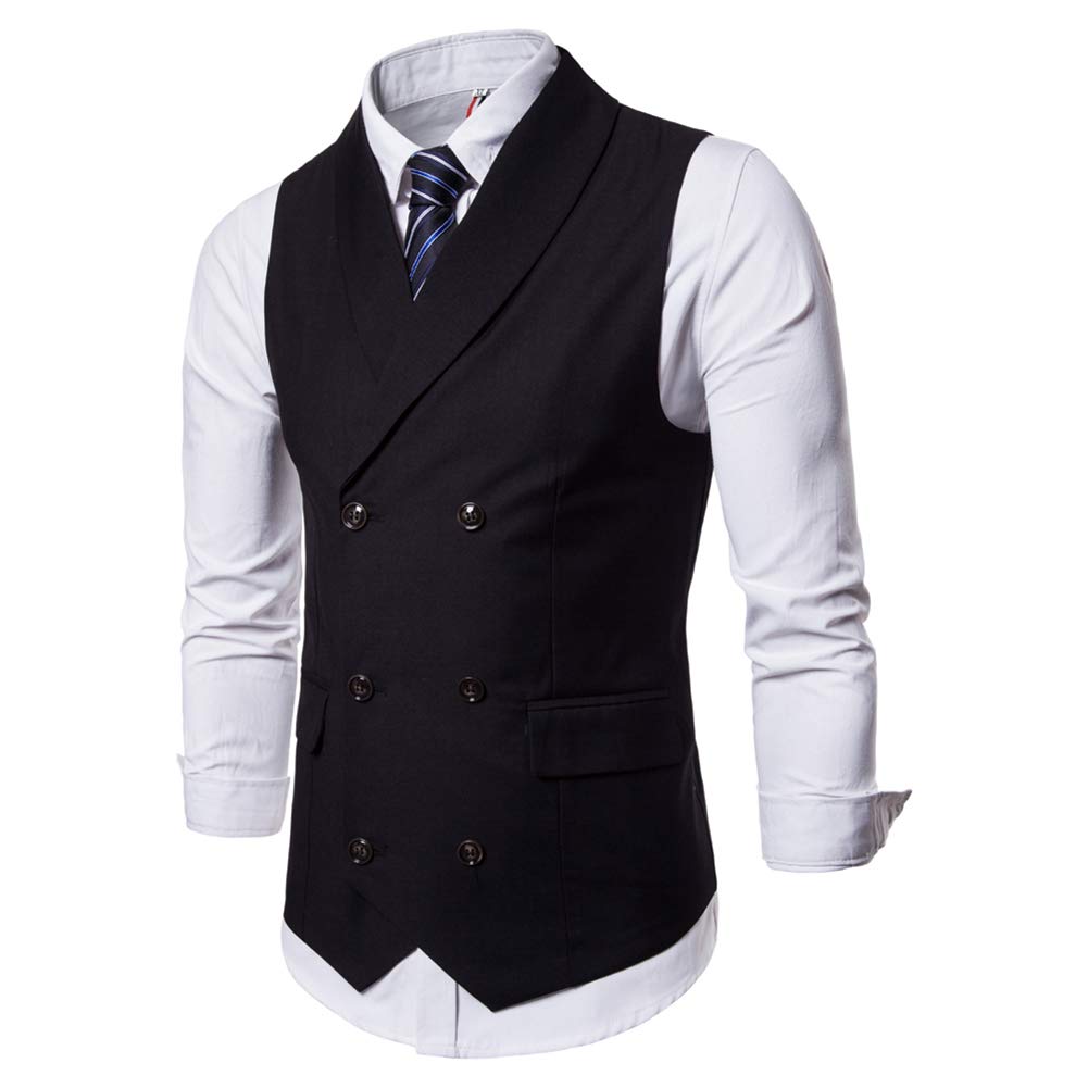 YFFUSHI Mens Turn Down Collar Premium Button Down Vest Waistcoat Black