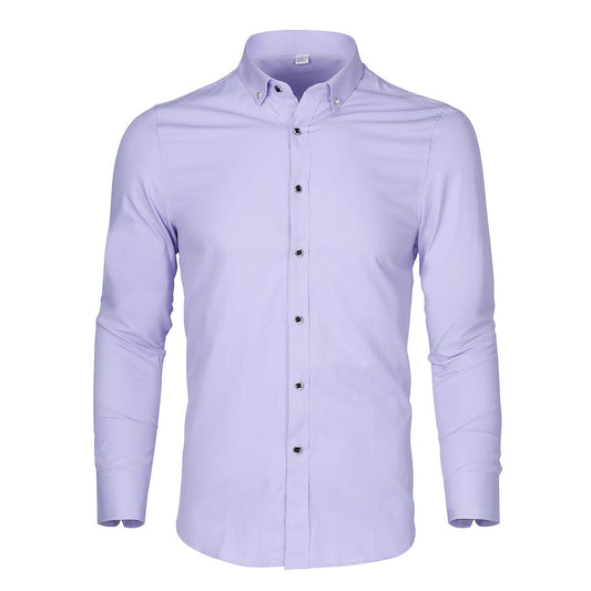 YFFUSHI Mens Shirt Pure Color Long Sleeve Button Down Shirt Light Purple