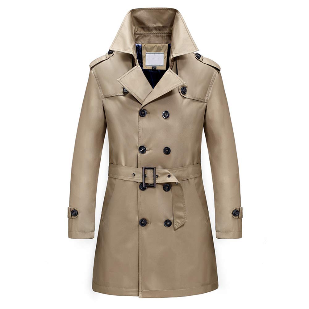 YFFUSHI Men's Classic Fit Trench Coat Long Double Breasted Overcoat Outerwear Pea Coat Light Brown