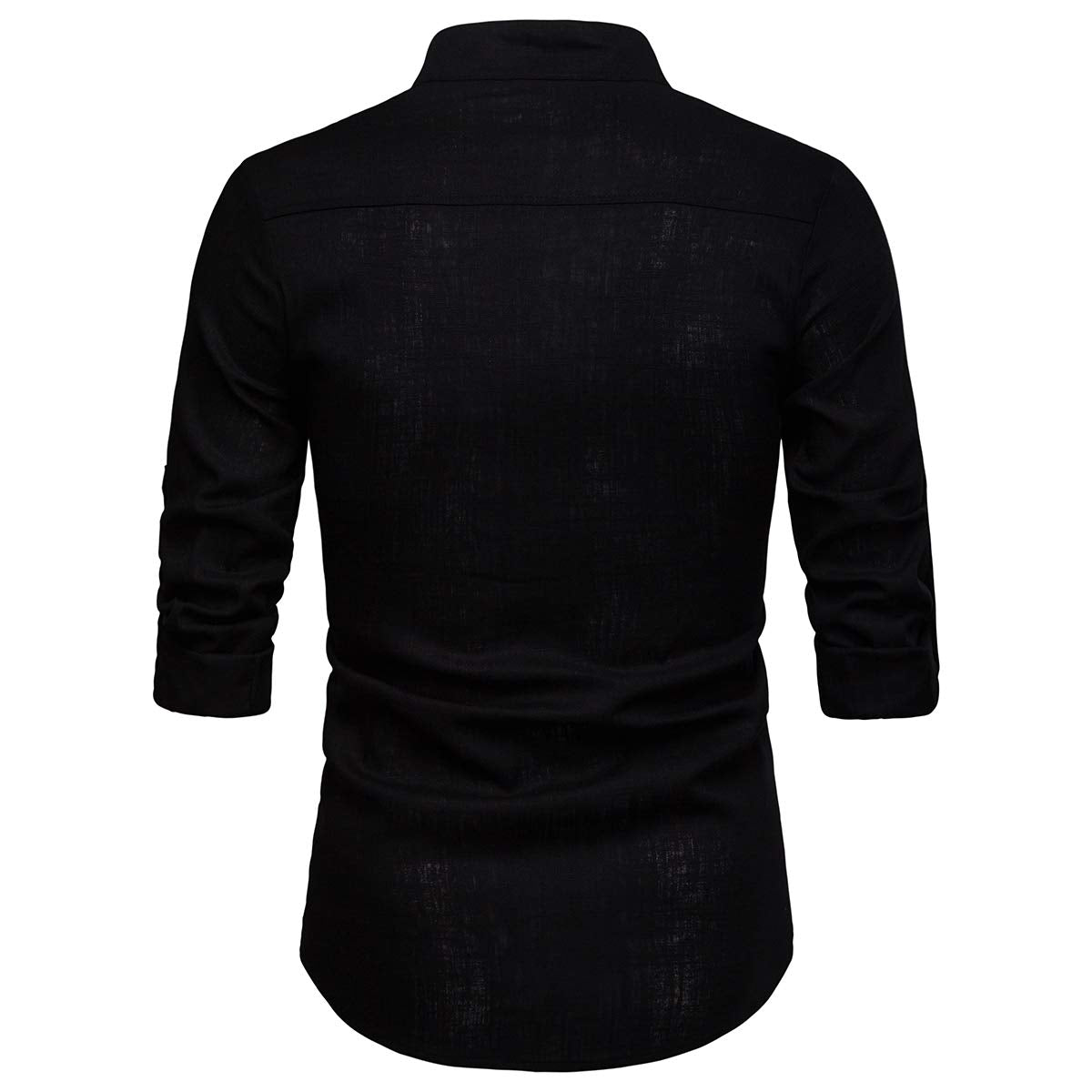 YFFUSHI Mens Long Sleeve Linen Shirts Standard fit Solid Color Casual Button Down Shirts Black