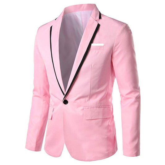 YFFUSHI Men's Casual Suit Jacket 1 Button Slim Fit Business Solid Blazer Coat Pink