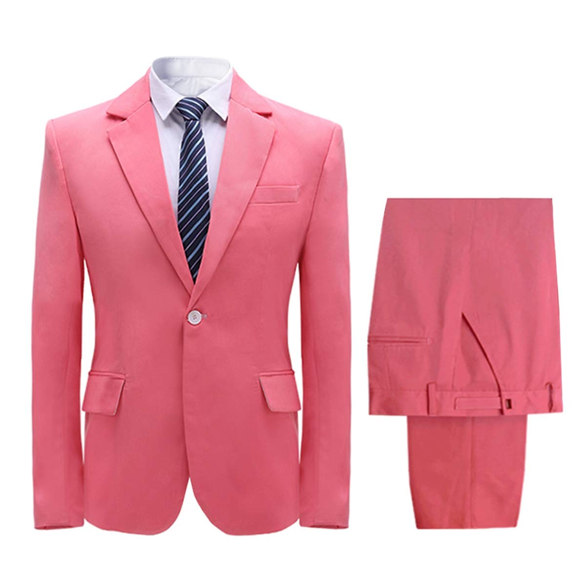 YFFUSHI Men's 2 Piece Suit One Button Closure Solid Color Suit Set Red