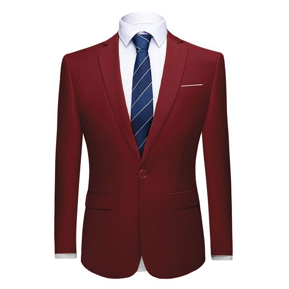 YFFUSHI Mens 2 Piece Set Slim Fit Casual Formal 1 Button Blazer Solid Dress Suit Shirt Wine Red