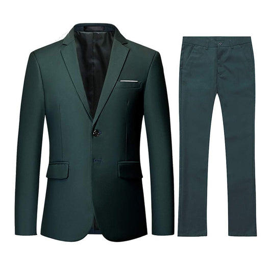 YFFUSHI Men's 2 Piece Suit Solid Two-Button  Casual Elegant Tuxedo Dark Green