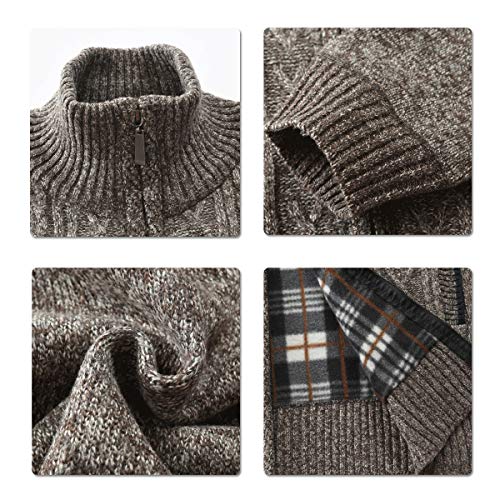 Mens Knitted Cardigan Thick Sweater Full Zip Stand Collar Warm Jumper Fleece Lined Winter Coat