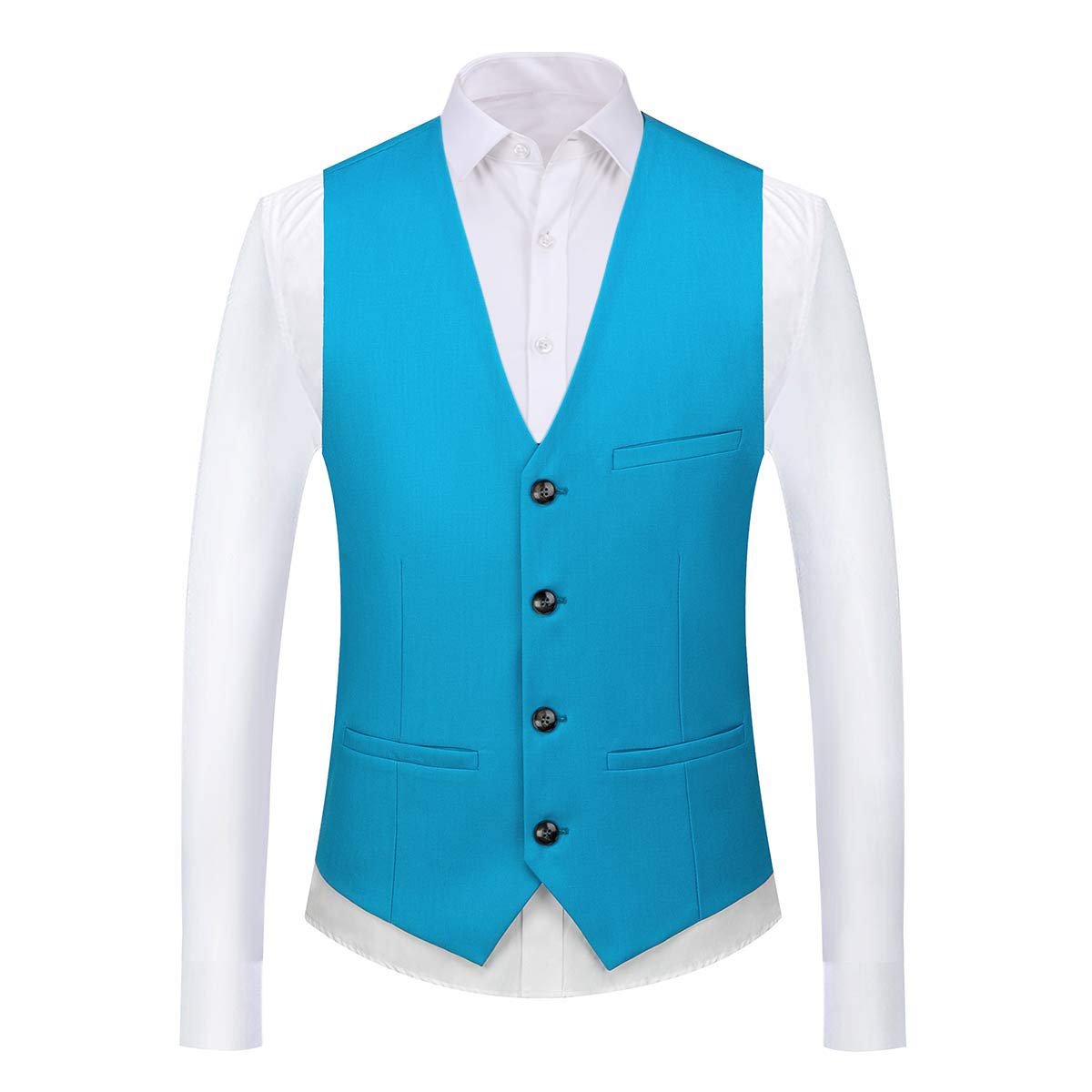 YFFUSHI Mens 3 Piece Suits Slim Fit 2 Buttons Business Wedding Formal Light Blue