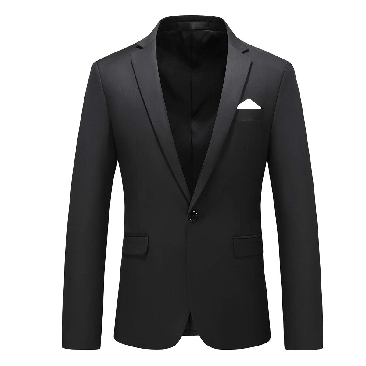 YFFUSHI Mens 2 Piece Suits 1 Button Slim Fit Notched Lapel Solid Formal Jacket Pants Set Black