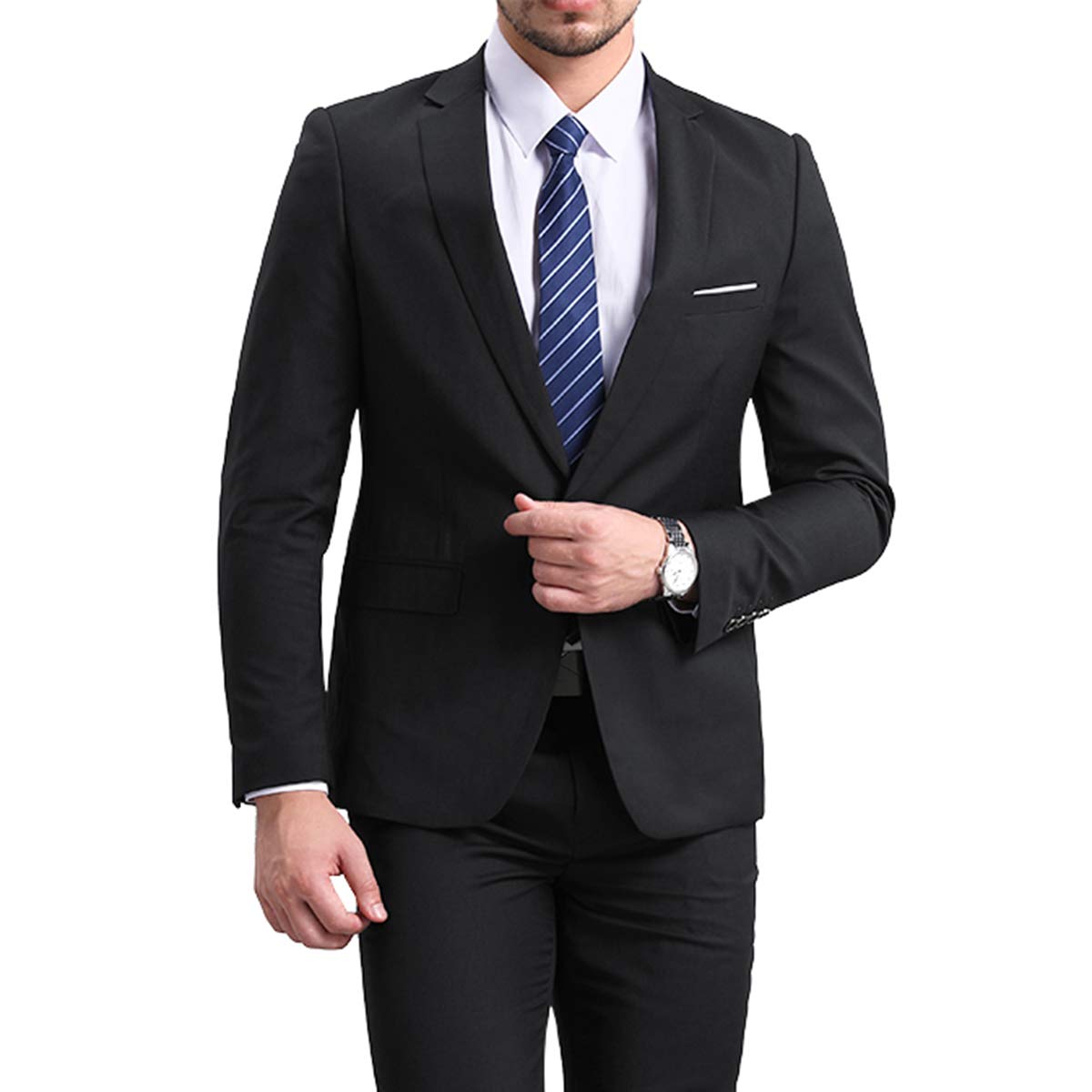 AUSTIN MILL Mens Black Slim Fit One Button Blazer