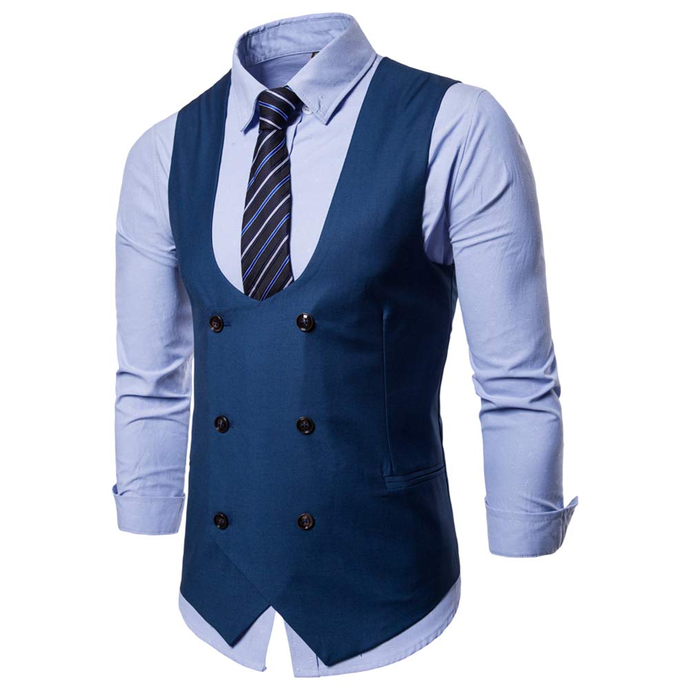 YFFUSHI Mens Slim Fit Formal Premium Button Down Vest Waistcoat Blue