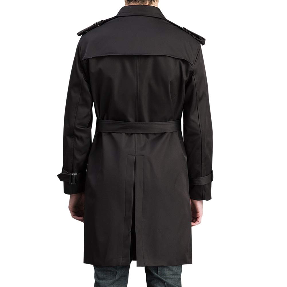 YFFUSHI Men's Classic Fit Trench Coat Long Double Breasted Overcoat Outerwear Pea Coat Black 2