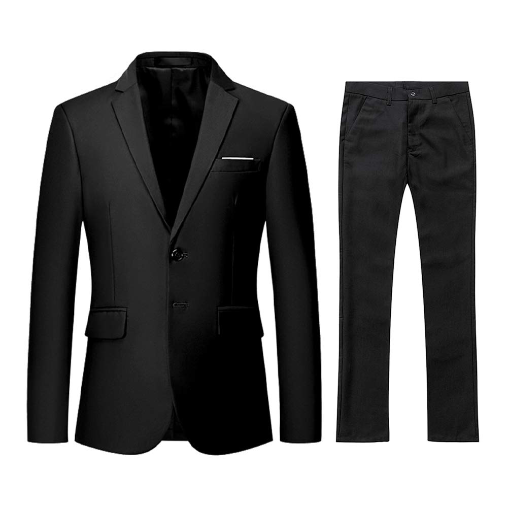 YFFUSHI Men's 2 Piece Suit Solid Two-Button Casual Elegant Tuxedo Black