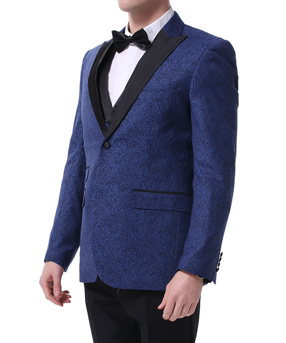 YFFUSHI Mens 3-Piece Slim Fit Dress Suit Navy