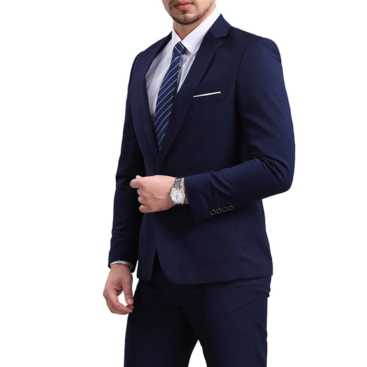 Mens Navy Slim Fit One Button Blazer