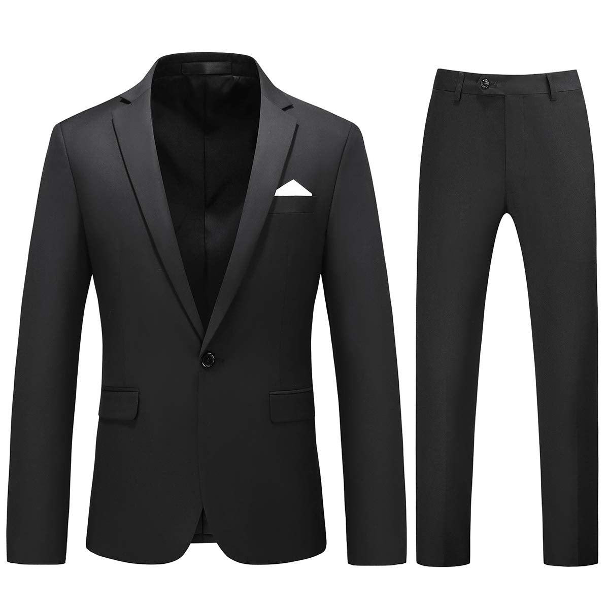 YFFUSHI Mens 2 Piece Suits 1 Button Slim Fit Notched Lapel Solid Formal Jacket Pants Set Black