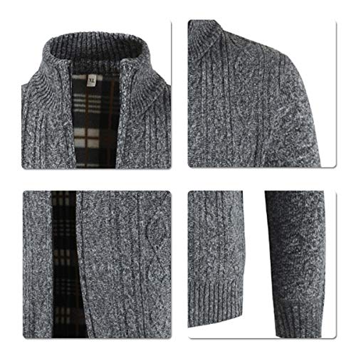 Mens Knitted Cardigan Thick Sweater Full Zip Stand Collar Warm Jumper Fleece Lined Winter Coat