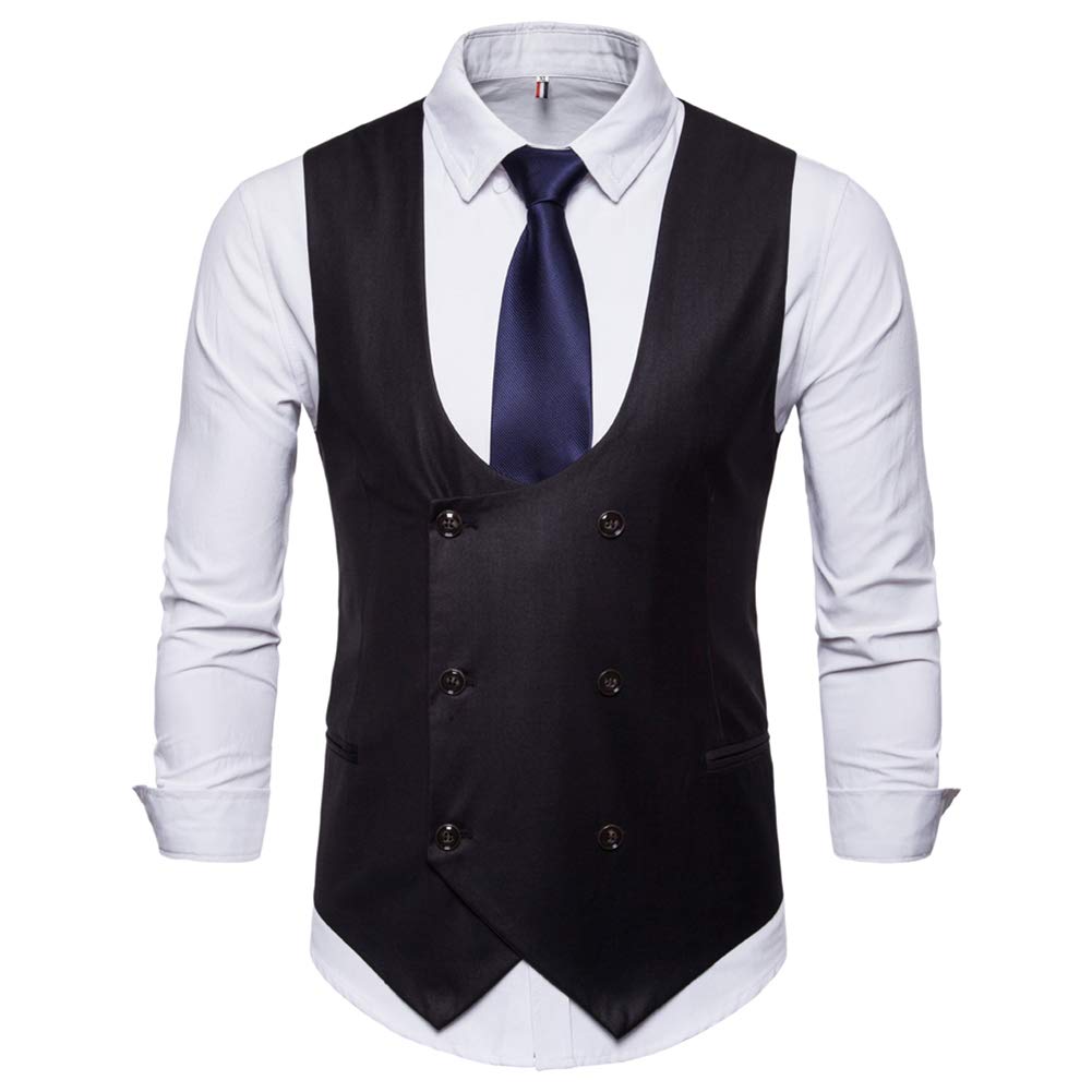 YFFUSHI Mens Slim Fit Formal Premium Button Down Vest Waistcoat Black 1