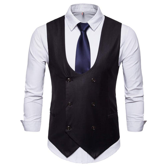 YFFUSHI Mens Slim Fit Formal Premium Button Down Vest Waistcoat Black 1