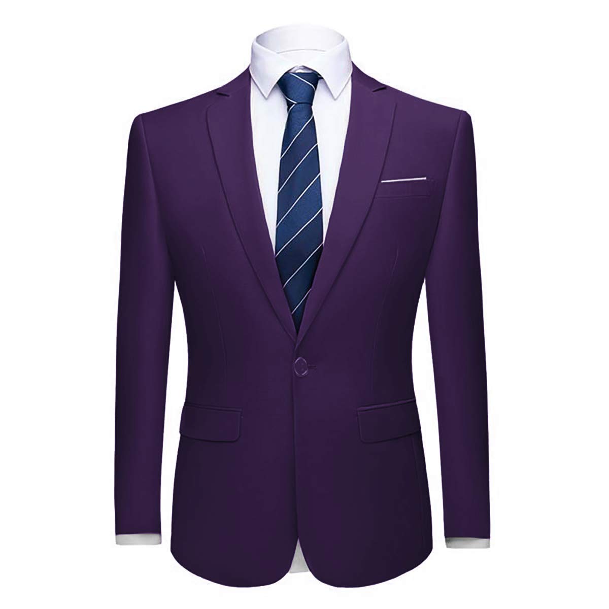 YFFUSHI Mens 2 Piece Set Slim Fit Casual Formal 1 Button Blazer Solid Dress Suit Shirt Purple