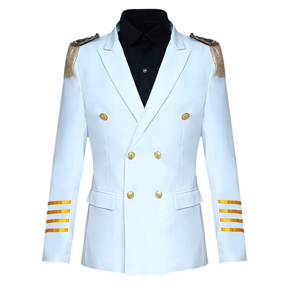 YFFUSHI Mens 2 Piece Suit Slim Fit Pilot Captain Uniform Blazer and Pants White