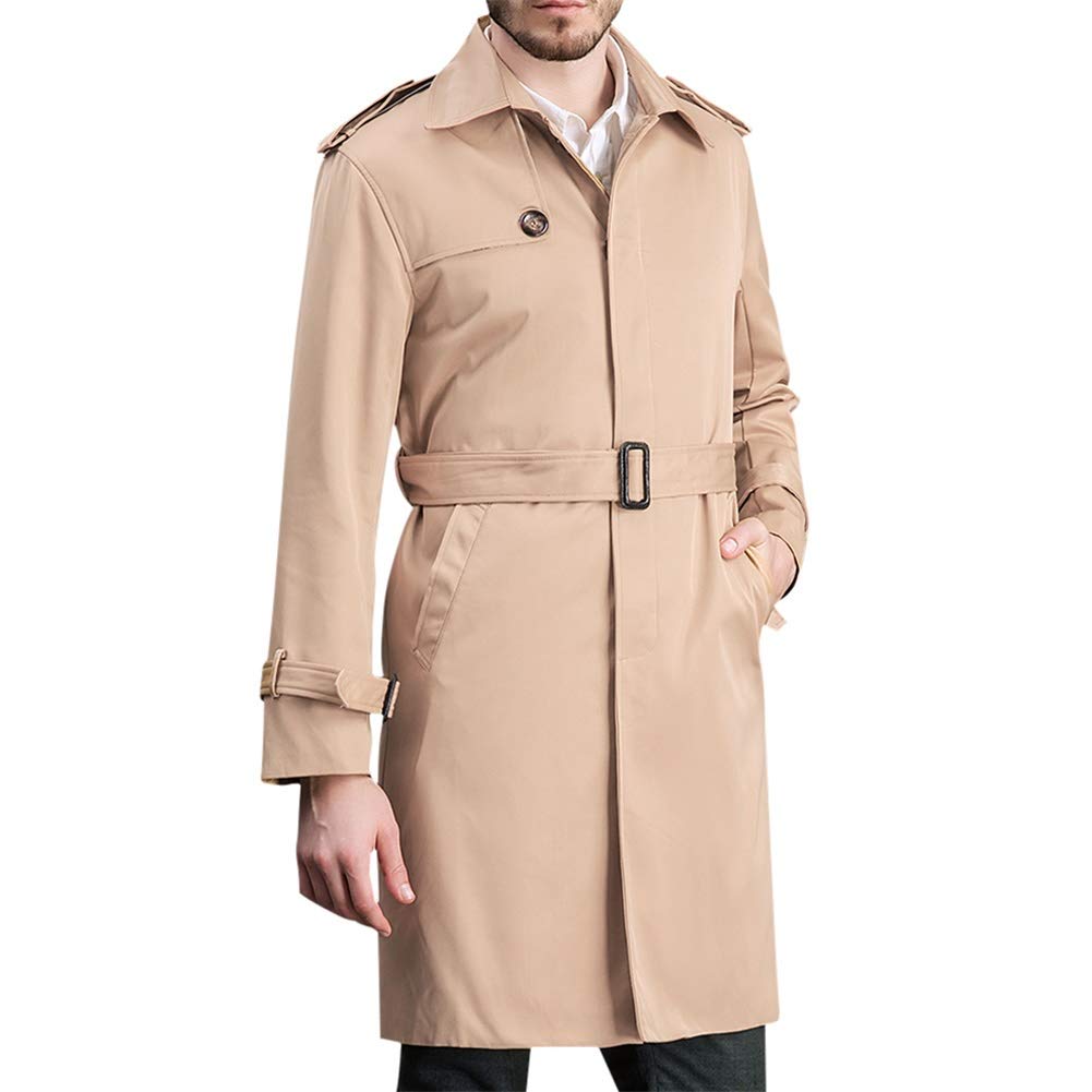 YFFUSHI Men's Classic Fit Trench Coat Long Double Breasted Overcoat Outerwear Pea Coat Khaki