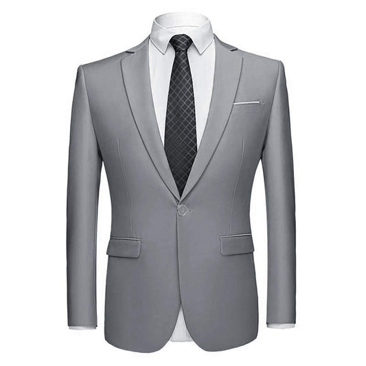 YFFUSHI Mens 2 Piece Set Slim Fit Casual Formal 1 Button Blazer Solid Dress Suit Shirt Light Grey