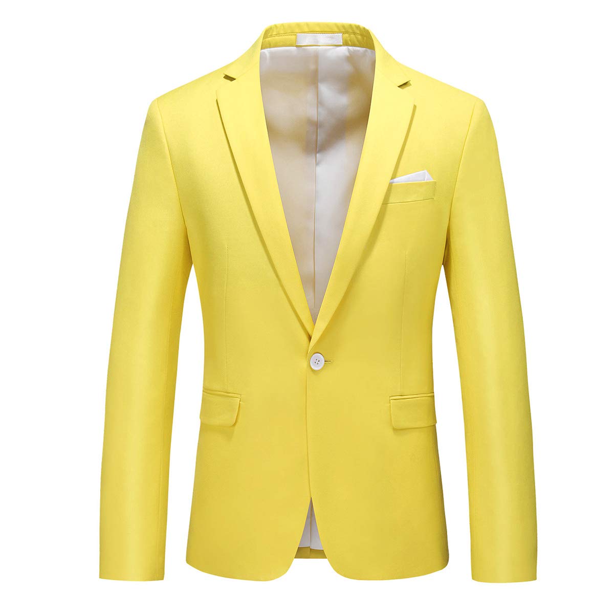 YFFUSHI Mens 2 Piece Suits 1 Button Slim Fit Notched Lapel Solid Formal Jacket Pants Set Yellow