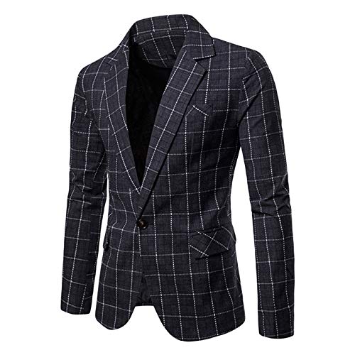 YFFUSHI Mens Plaids Slim Fit One Button Casual Daily Suit Jacket Sport Coat Gray