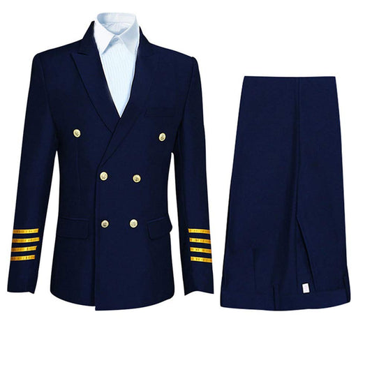 YFFUSHI Mens 2 Piece Suit Slim Fit Pilot Captain Uniform Blazer and Pants Navy