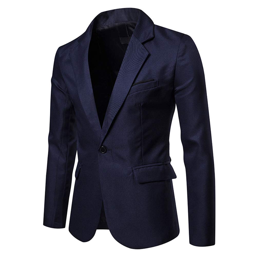 YFFUSHI Mens Suit Jacket 1 Button Notched Lapel Sport Coat Business Daily Blazer Navy