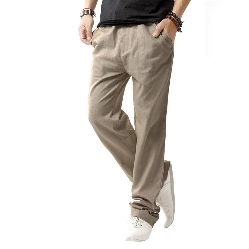 YFFUSHI Mens Casual Drawstrintg Pants Line Lightweight Loose Fit Khaki