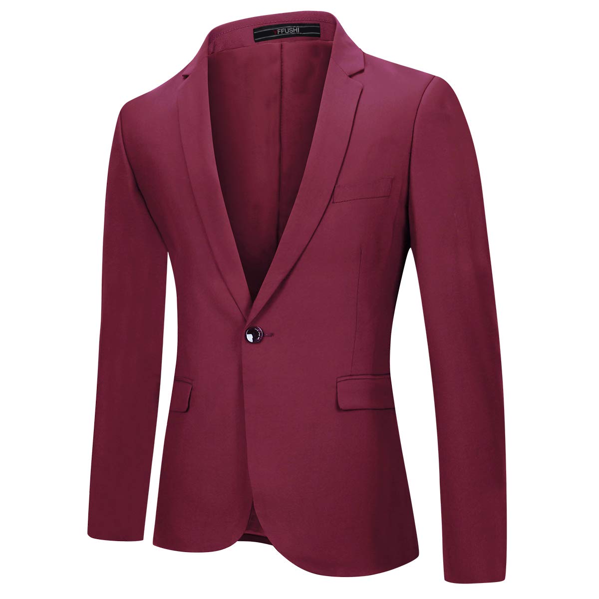 YFFUSHI Mens 2 Piece Suits One Button Formal Slim Fit Solid Color Wedding Tuxedo Wine Red