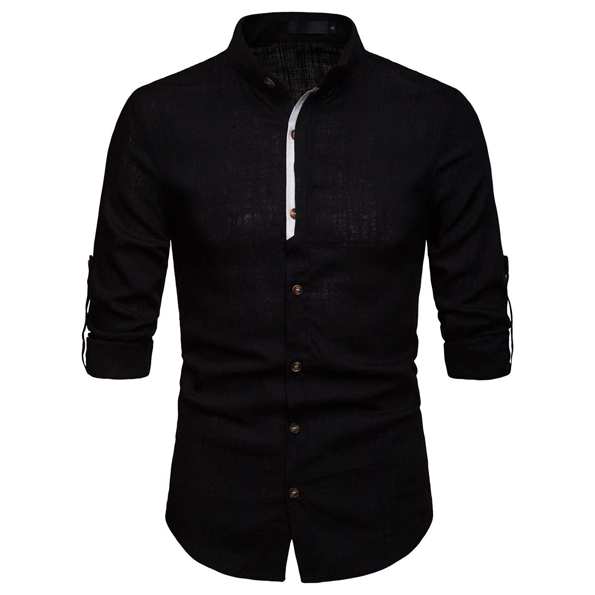 YFFUSHI Mens Long Sleeve Linen Shirts Standard fit Solid Color Casual Button Down Shirts Black