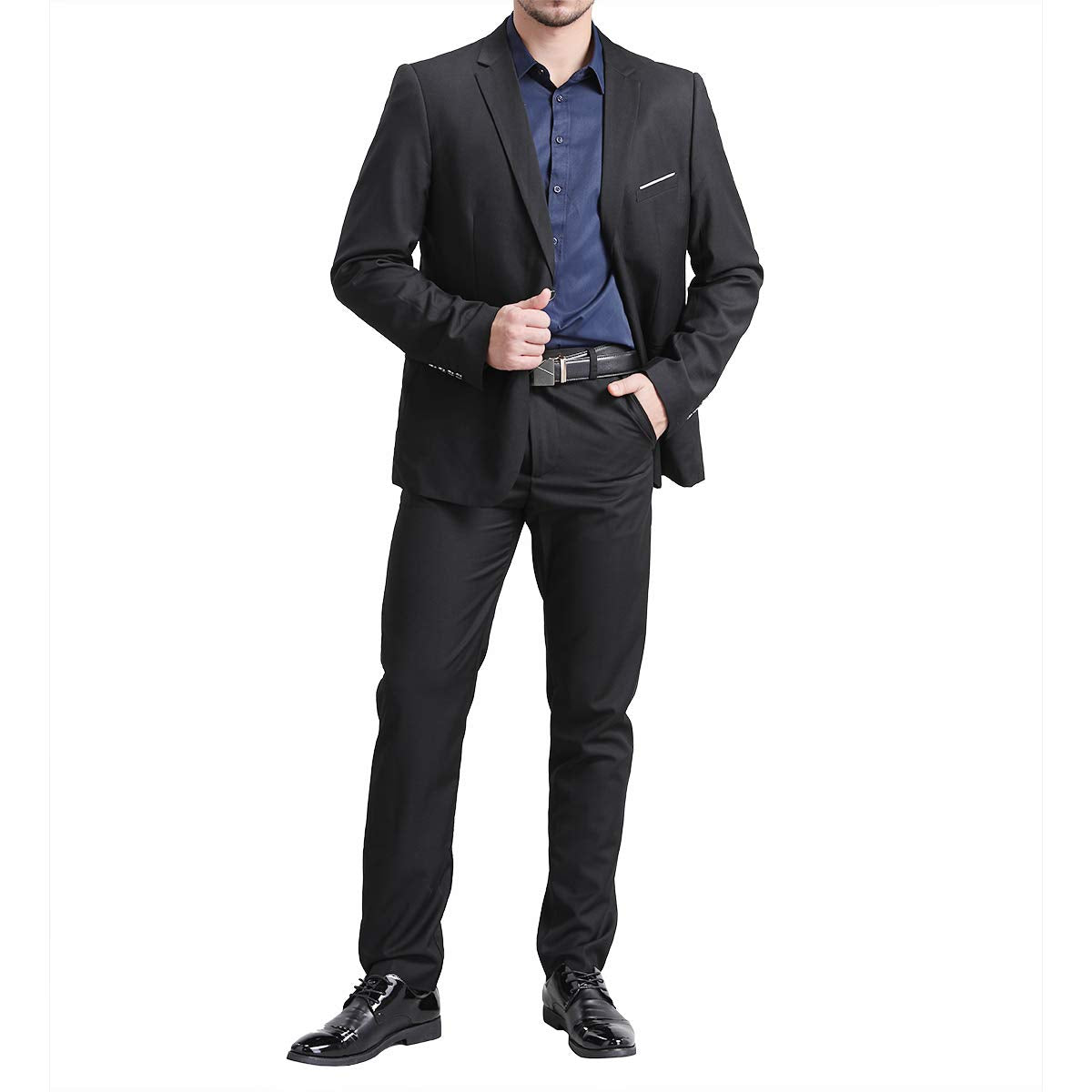 YFFUSHI Men's 2 Piece Suit Solid Two-Button Casual Elegant Tuxedo Black