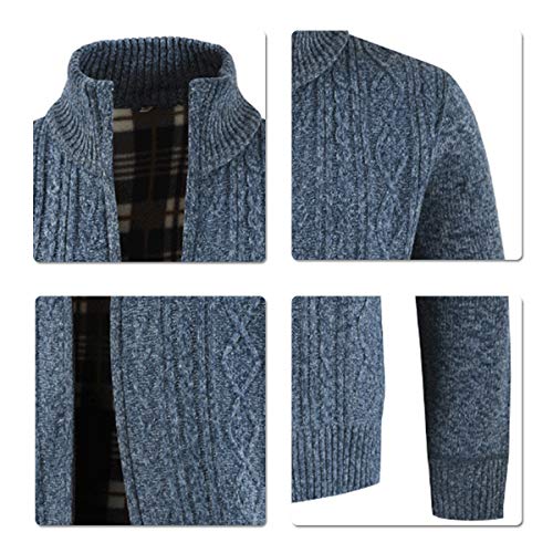 Mens Knitted Cardigan Thick Sweater Full Zip Stand Collar Warm Jumper Fleece Lined Winter Coat