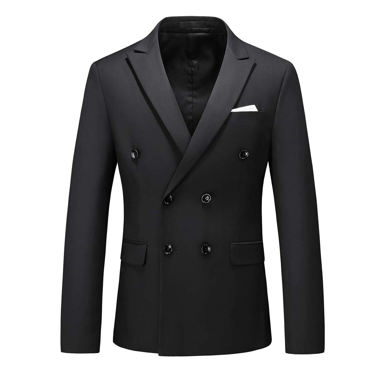 YFFUSHI Mens 2 Piece Dress Suits Double Breasted Solid Formal Casual Tuxedo Trousers Set Black