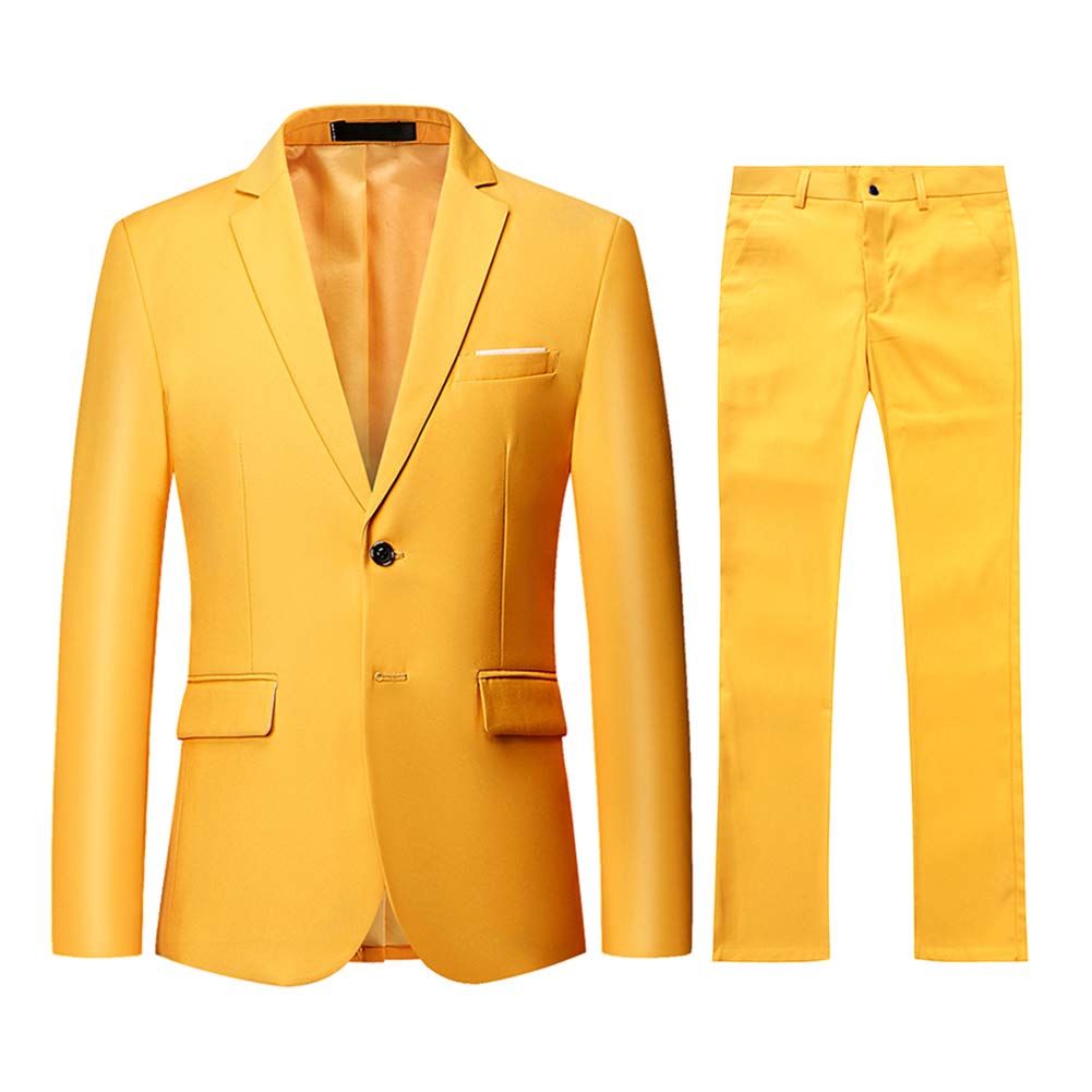 YFFUSHI Men's 2 Piece Suit Solid Two-Button Casual Elegant Tuxedo Yellow