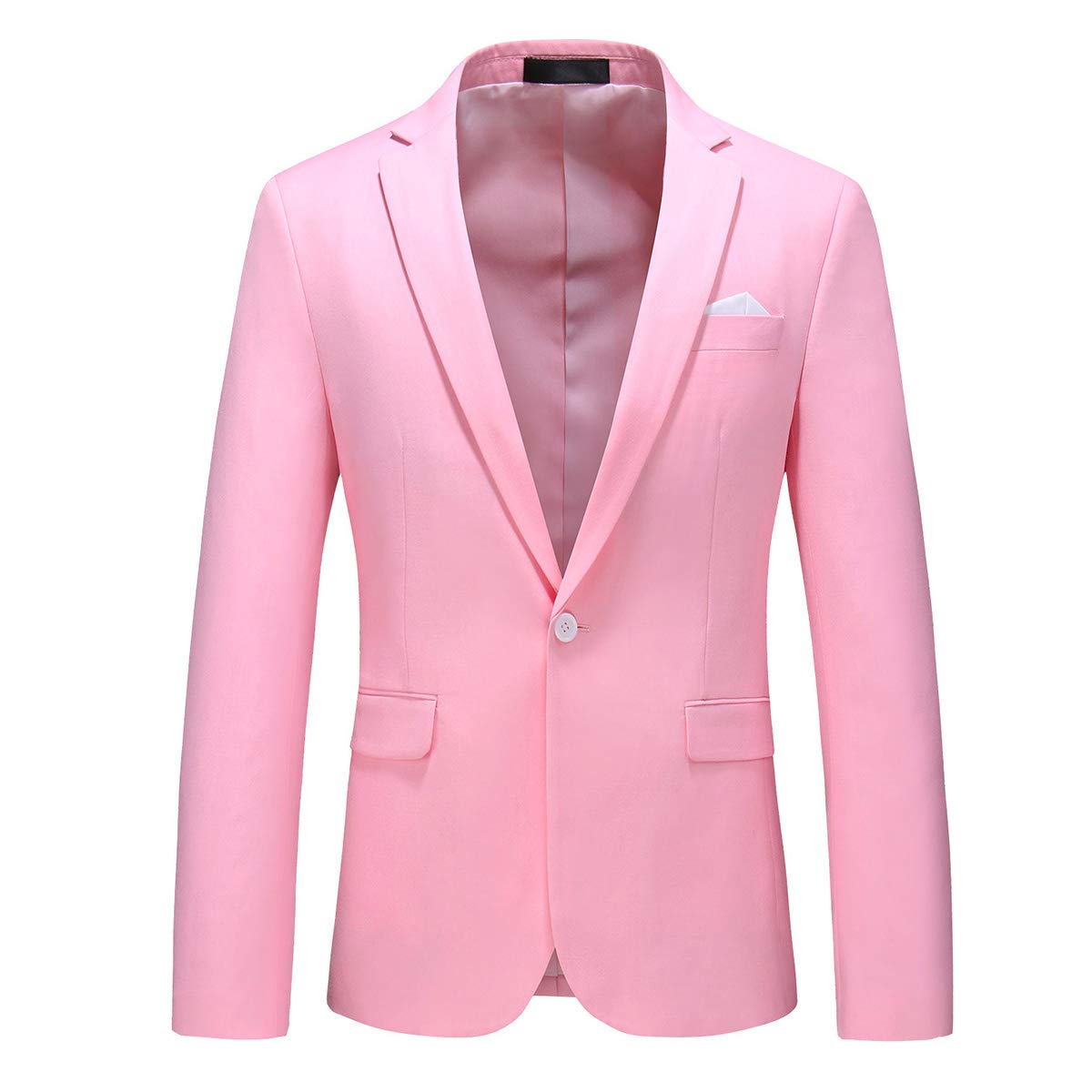 YFFUSHI Mens 2 Piece Suits 1 Button Slim Fit Notched Lapel Solid Formal Jacket Pants Set Pink