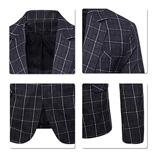 YFFUSHI Mens Plaids Slim Fit One Button Casual Daily Suit Jacket Sport Coat Gray