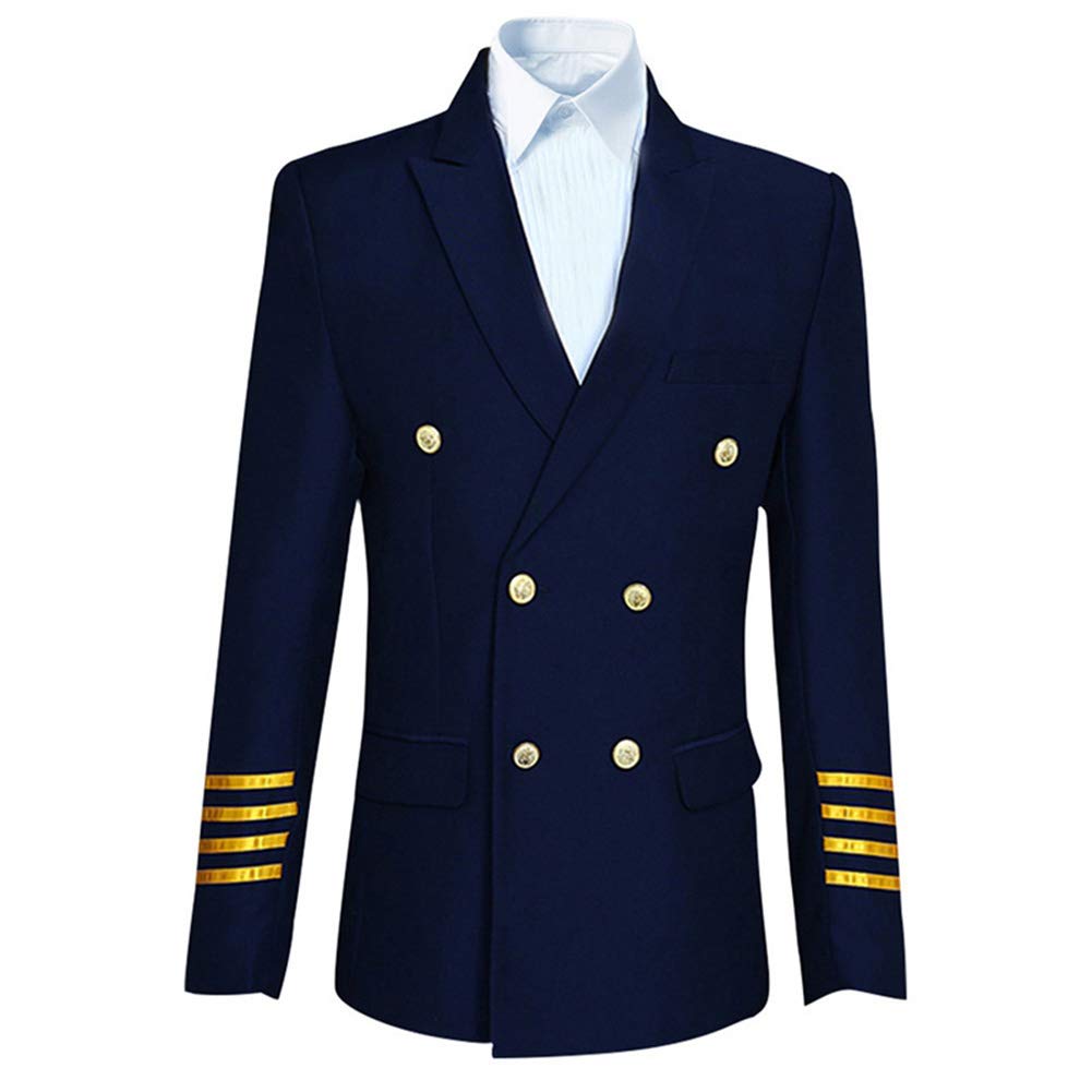 YFFUSHI Mens 2 Piece Suit Slim Fit Pilot Captain Uniform Blazer and Pants Navy