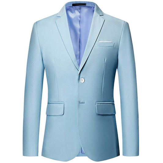 YFFUSHI Mens Slim Fit Blazer Two-Button Casual Suit Jacket Light Blue