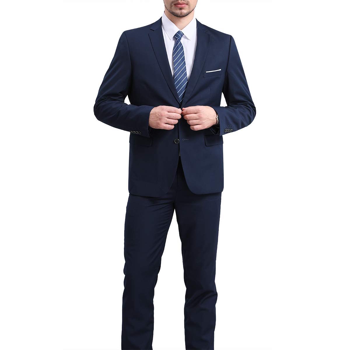 YFFUSHI Men's 2 Piece Suit Solid Two-Button Casual Elegant Tuxedo Royal Blue