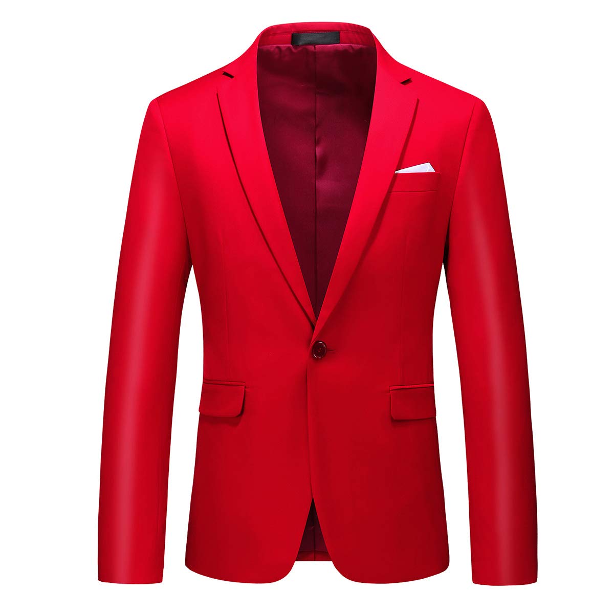 YFFUSHI Mens 2 Piece Suits 1 Button Slim Fit Notched Lapel Solid Formal Jacket Pants Set Red