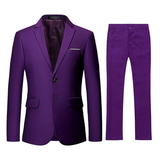 YFFUSHI Men's 2 Piece Suit Solid Two-Button Casual Elegant Tuxedo Purple