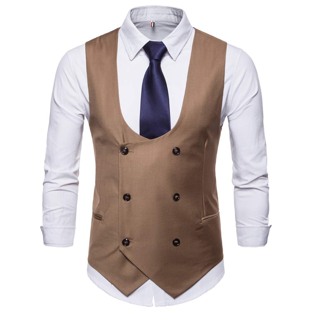 YFFUSHI Mens Slim Fit Formal Premium Button Down Vest Waistcoat Camel