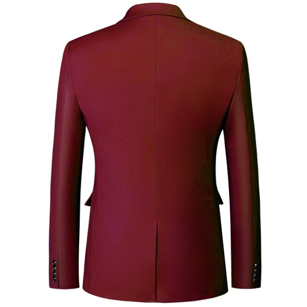 YFFUSHI Mens Slim Fit Blazer Two-Button Casual Suit Jacket Wine Red