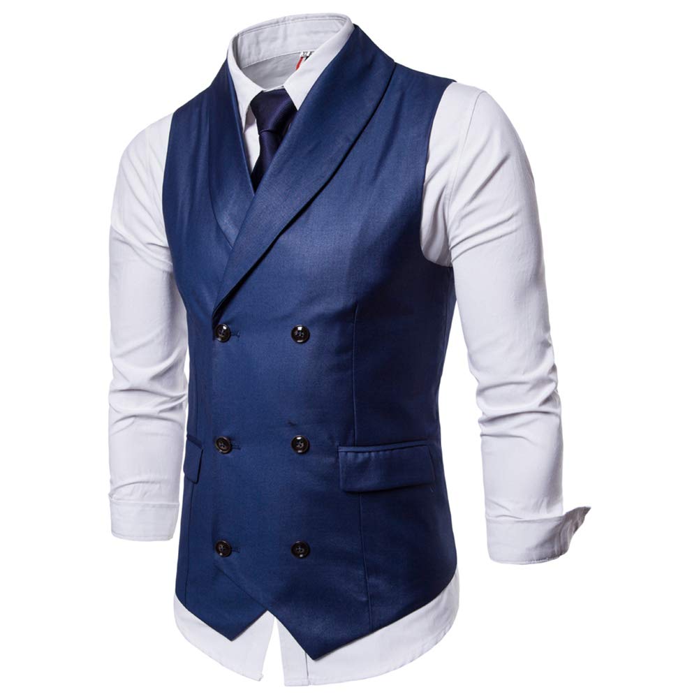 YFFUSHI Mens Turn Down Collar Premium Button Down Vest Waistcoat Blue